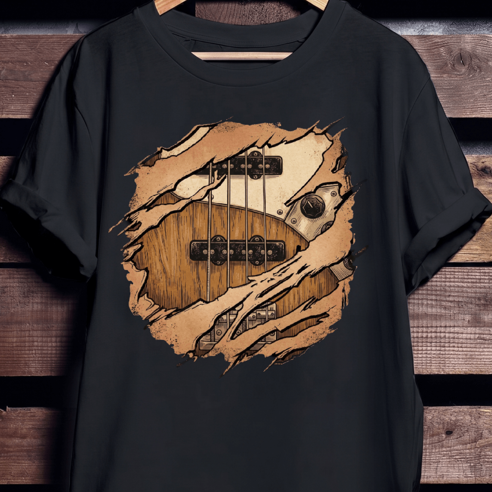 Ripped Bass Guitar Inside Tee - The Music Frontiers