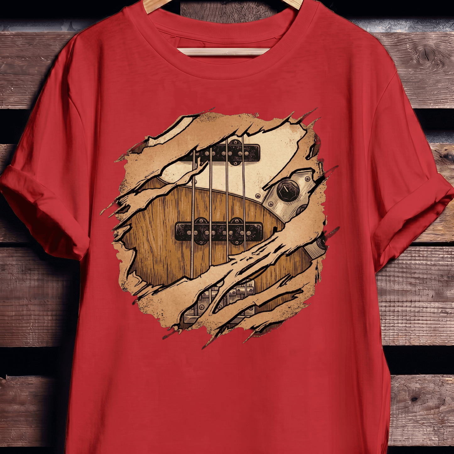 Ripped Bass Guitar Inside Tee - The Music Frontiers