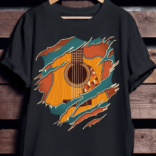 Ripped Teal Acoustic Guitarist Tee - The Music Frontiers