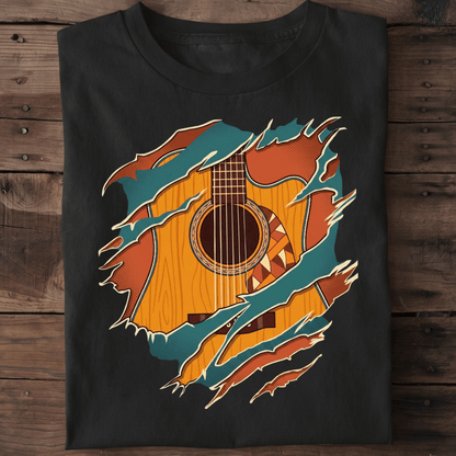 Ripped Teal Acoustic Guitarist Tee - The Music Frontiers