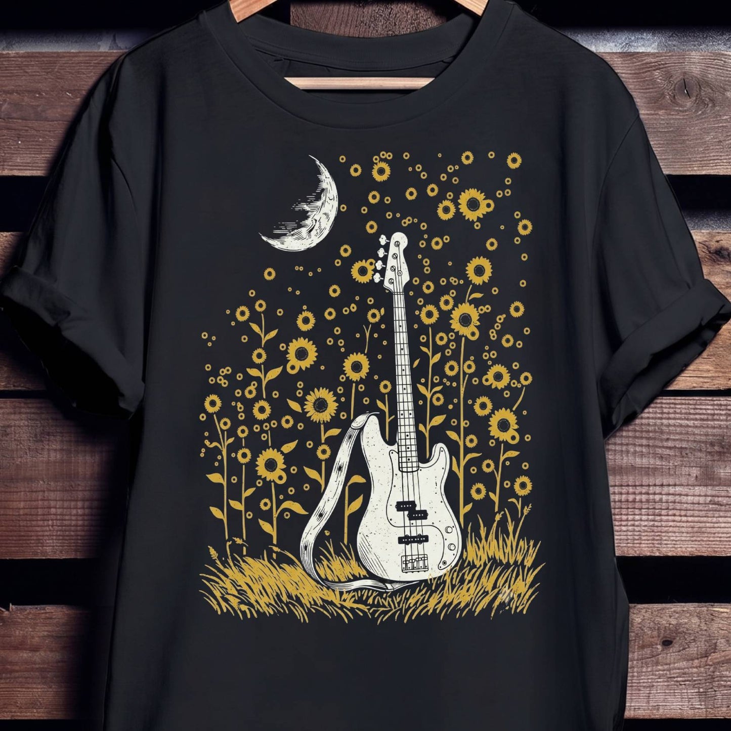 Romantic Moonlit Bass Player T-Shirt - Unisex Standard T-Shirt