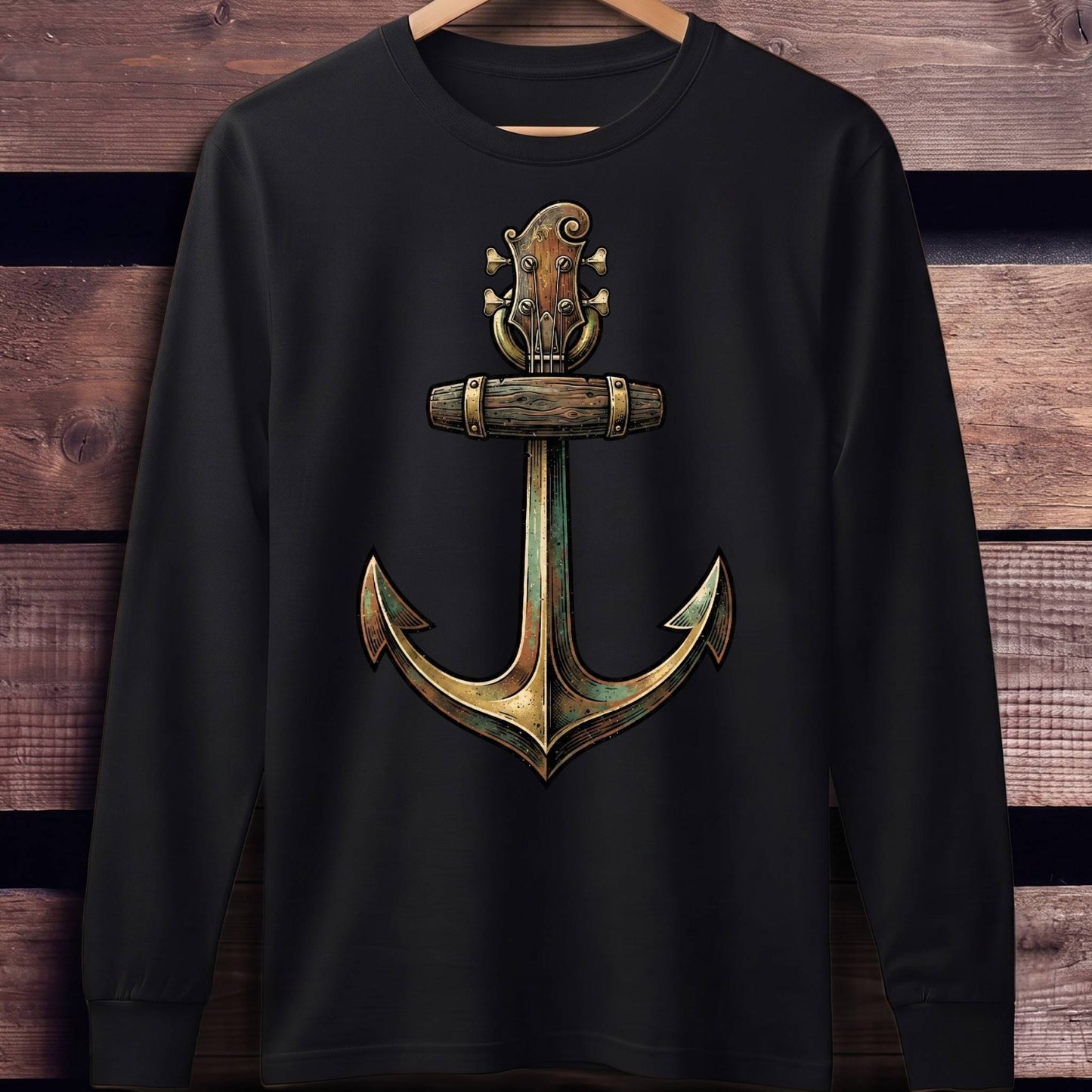 Rustic Anchor Bass Guitar Tee - Unisex Standard Long Sleeve