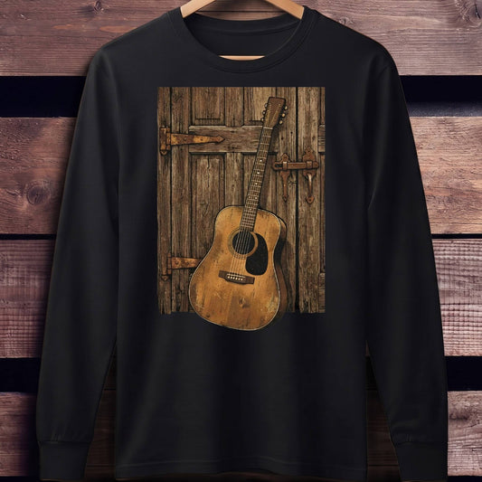 Rustic Vintage Guitar Against Door