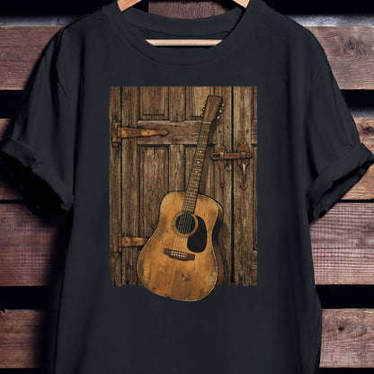 Rustic Vintage Guitar Against Door
