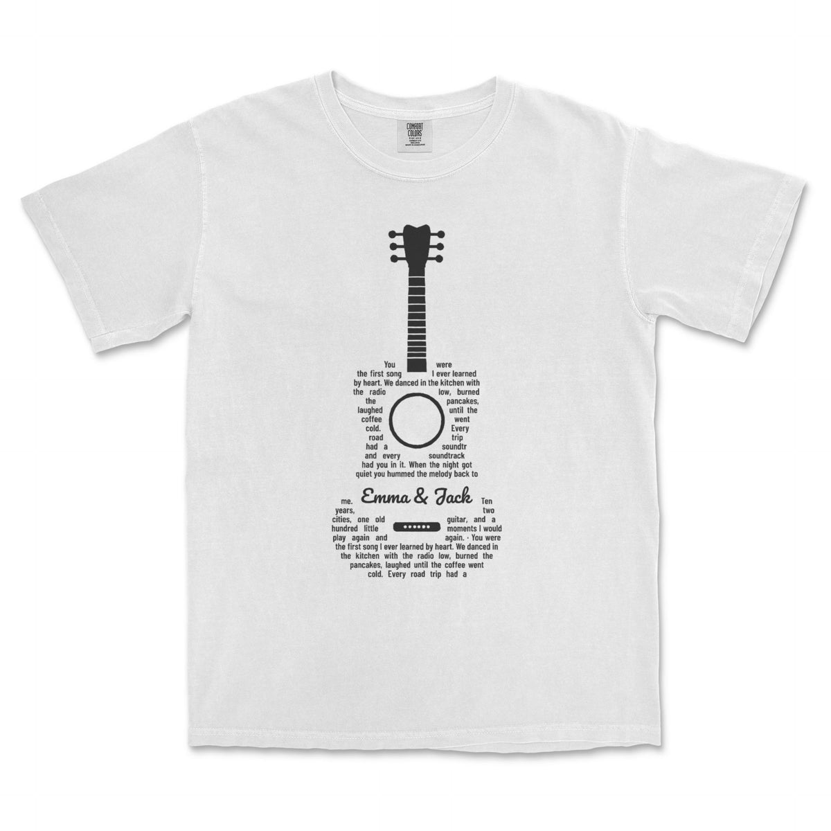 Lyrics in a Shape – Custom Song Lyrics Art (Guitar & 100+ Shapes) - White garment-dyed tee, front
