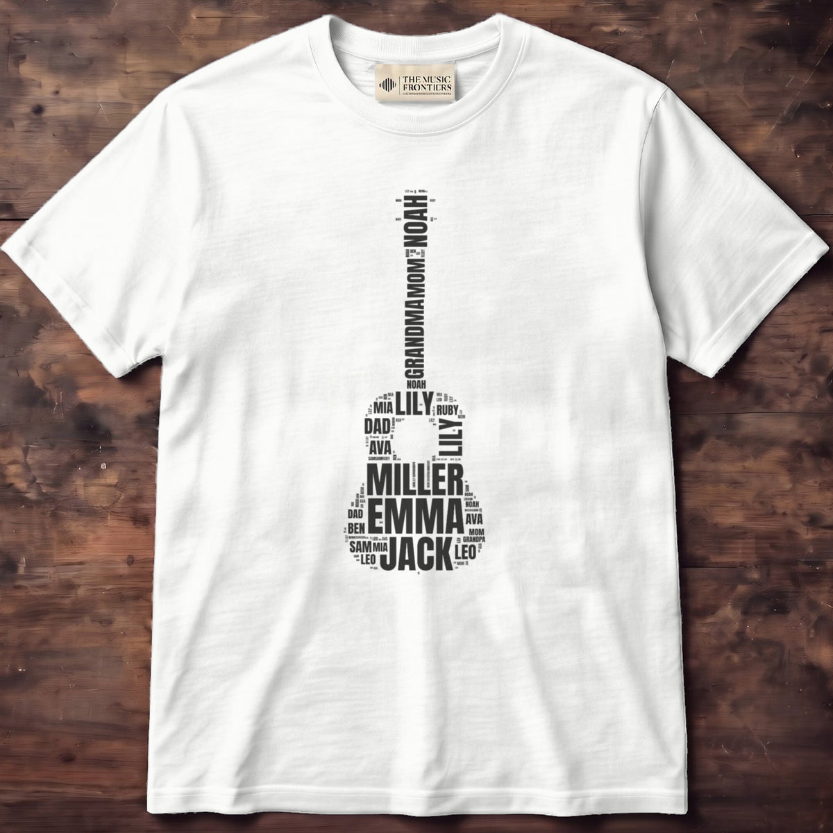 White Comfort Colors t-shirt with the personalized Names & Words in a Shape design