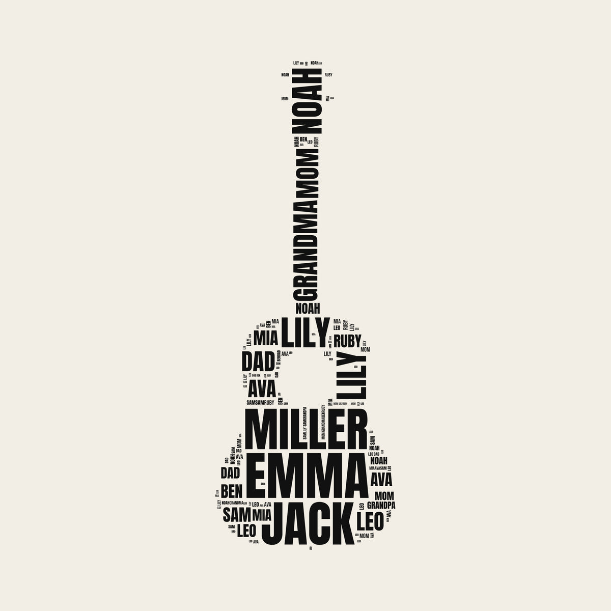Names & Words in a Shape design artwork on its own, personalized with your details