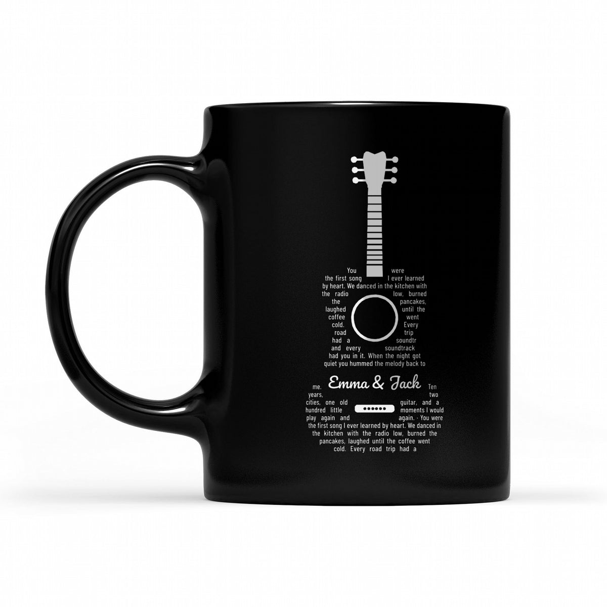Lyrics in a Shape – Custom Song Lyrics Art (Guitar & 100+ Shapes) - matching black mug
