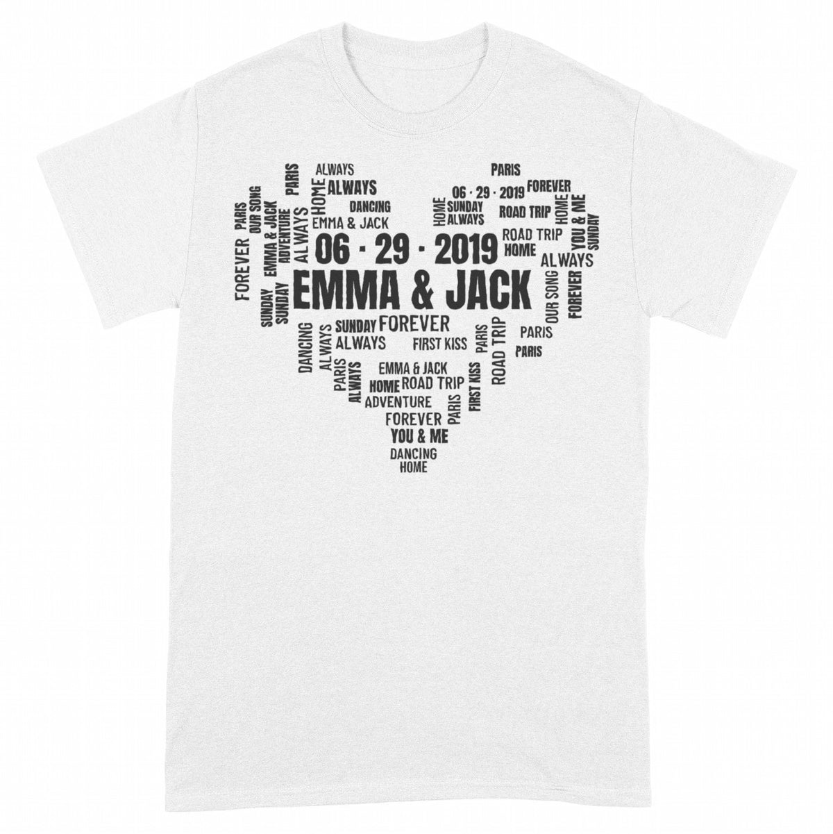 Couple Names Heart Word Cloud – Our Words, Our Date - White classic tee, front