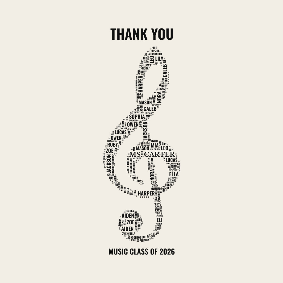 Music Teacher Gift design artwork on its own, personalized with your details
