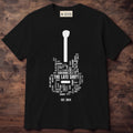 Black tee with band member names forming an electric guitar and THE NIGHT OWLS SINCE 2014