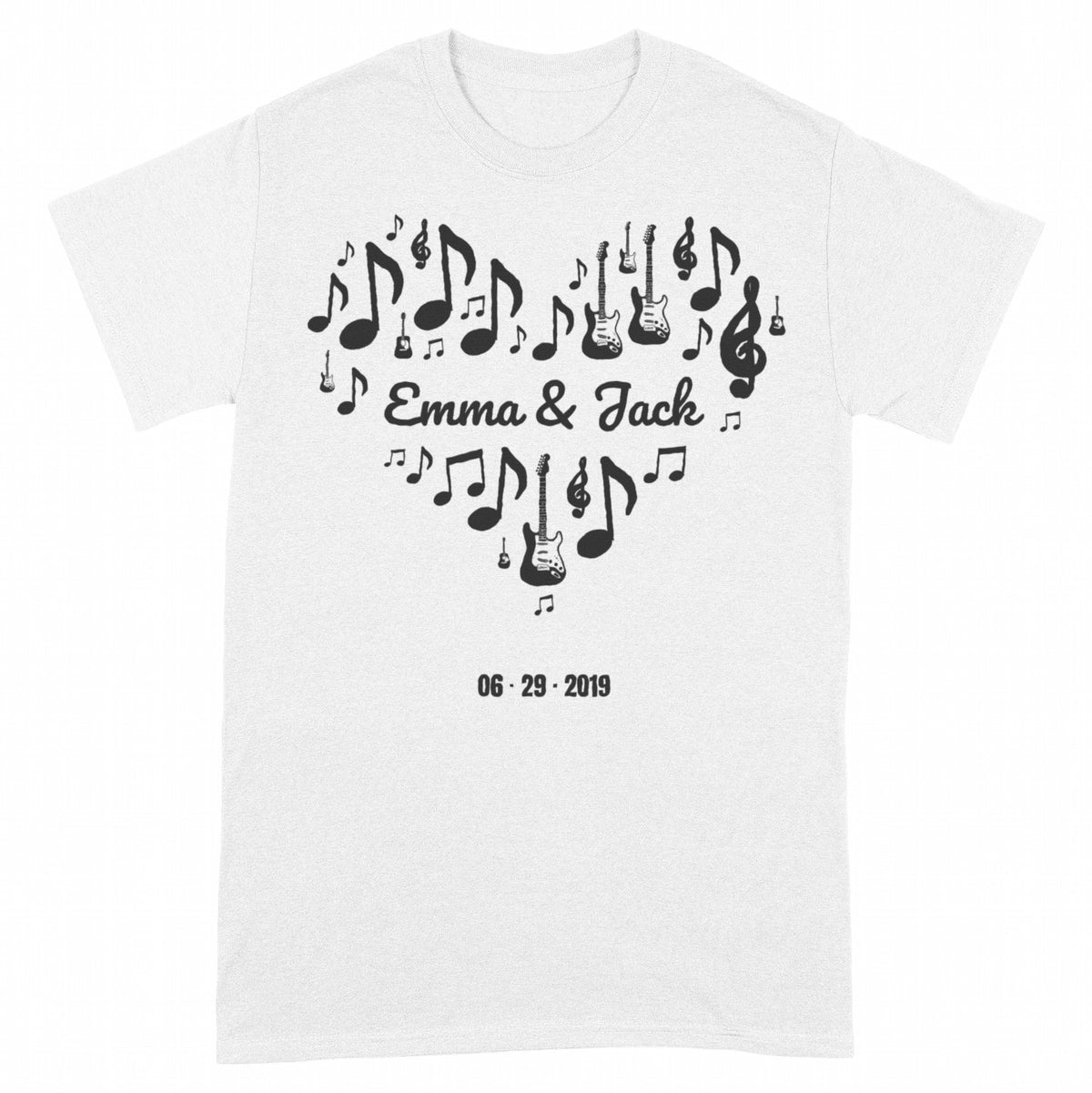 Music Notes Heart – Couple Names Love Song Art - White classic tee, front