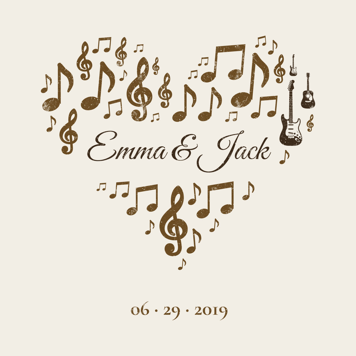 Music Notes Heart design artwork on its own, personalized with your details