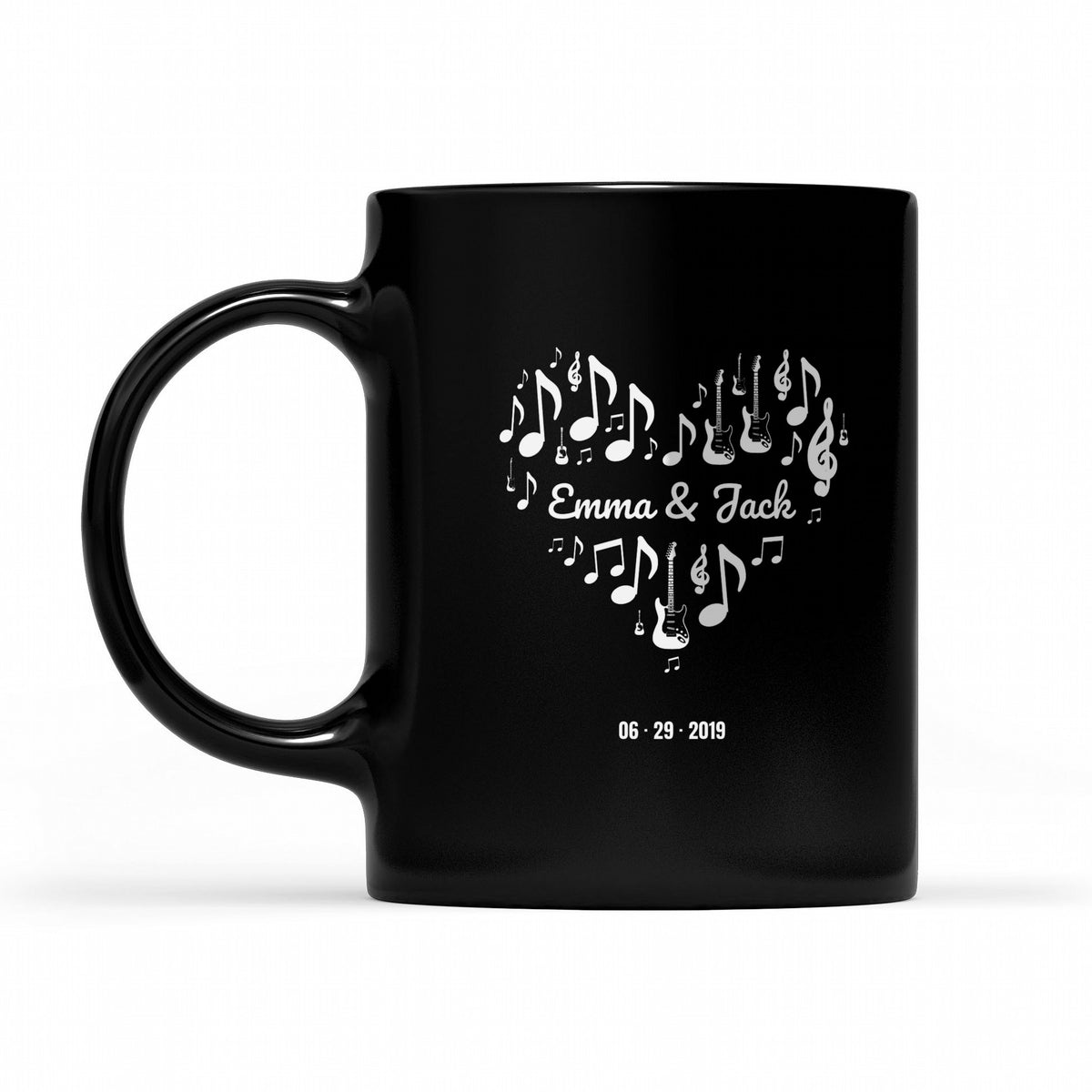 Music Notes Heart – Couple Names Love Song Art - matching black mug