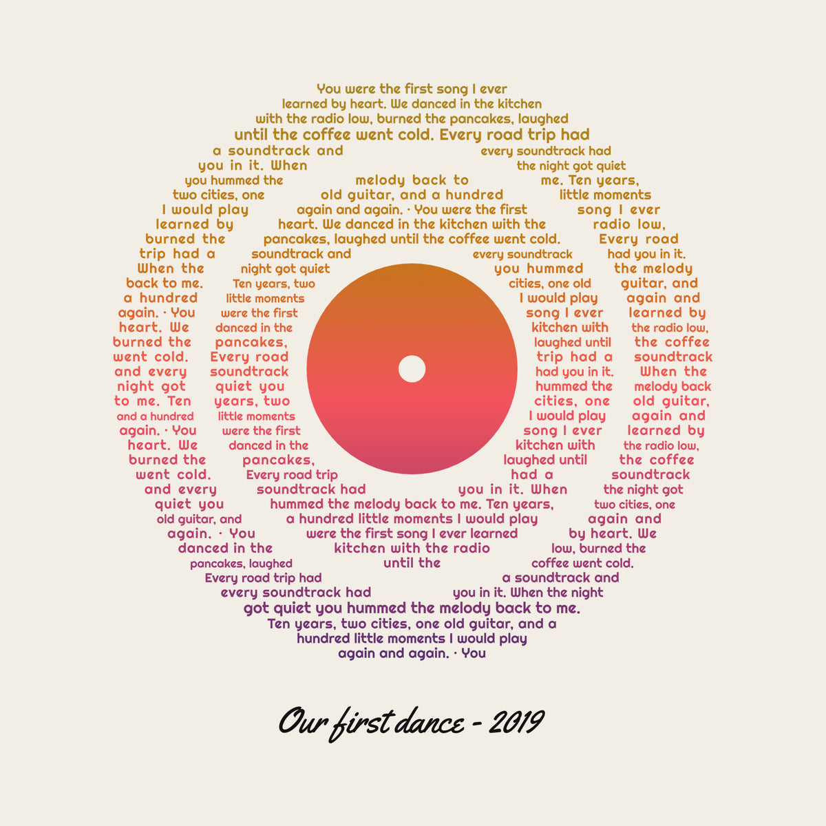 Vinyl Record Sunset Lyrics design artwork on its own, personalized with your details