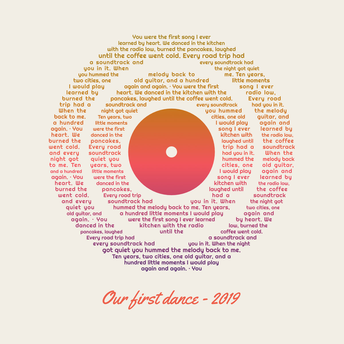 Vinyl Record Sunset Lyrics design artwork on its own, personalized with your details
