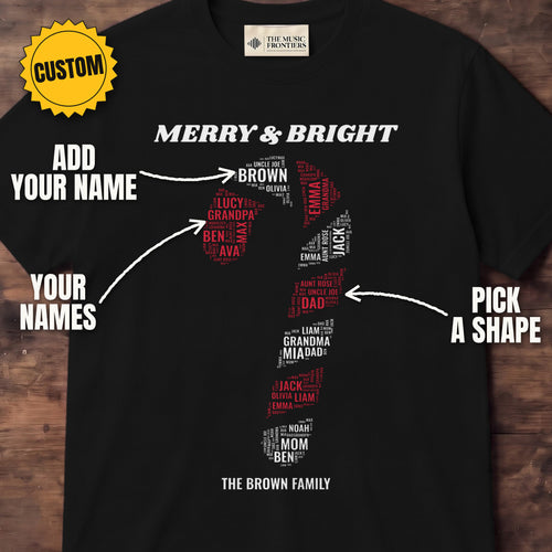 Black t-shirt with the personalized SC11 design, custom name, names and shape labeled