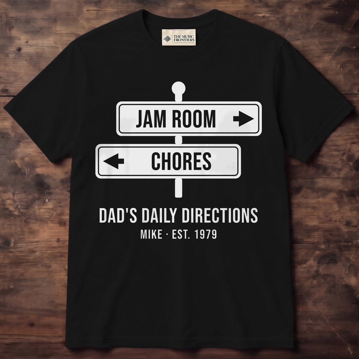 Jam Room This Way, Chores That Way Personalized Dad Shirt - Black Unisex Standard T-Shirt, front