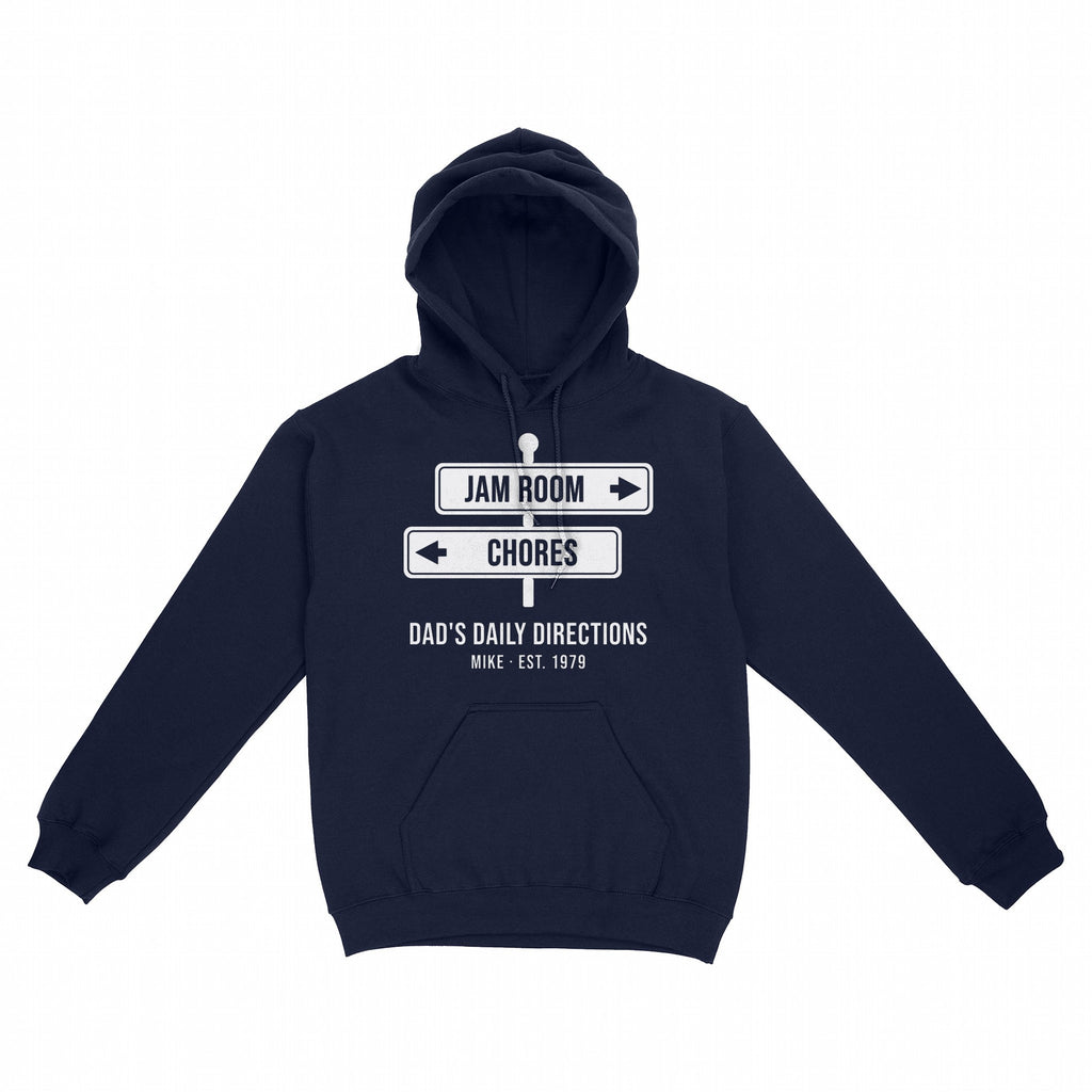 Jam Room This Way, Chores That Way Personalized Dad Shirt - Navy hoodie, front