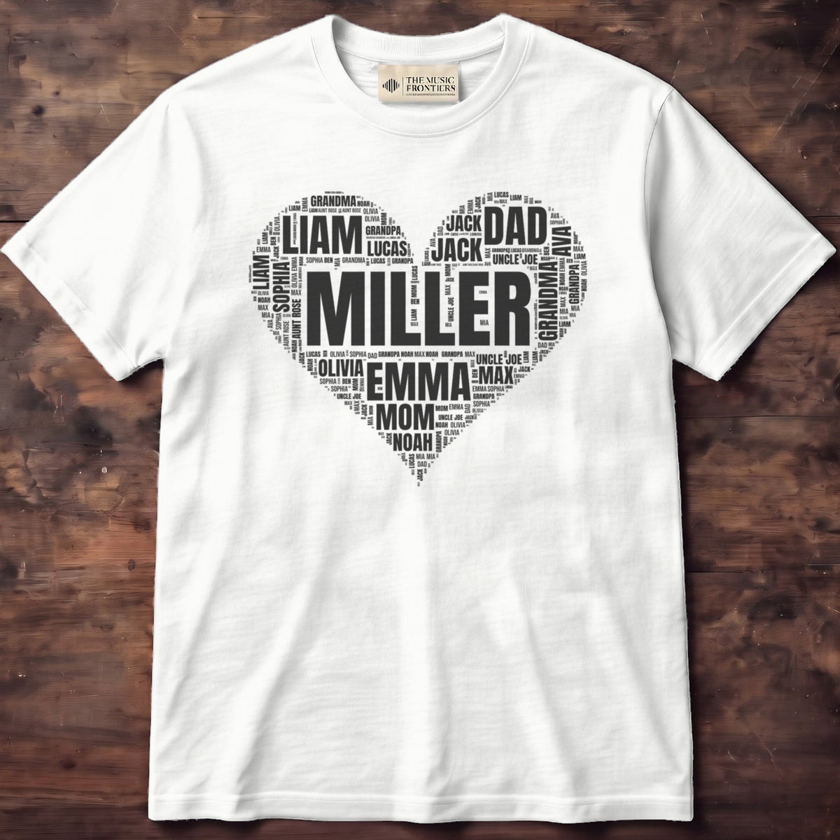 White Comfort Colors t-shirt with the personalized Your Names in a Shape design