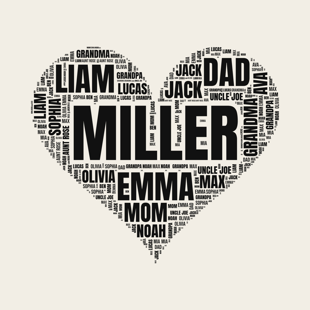 Your Names in a Shape design artwork on its own, personalized with your details