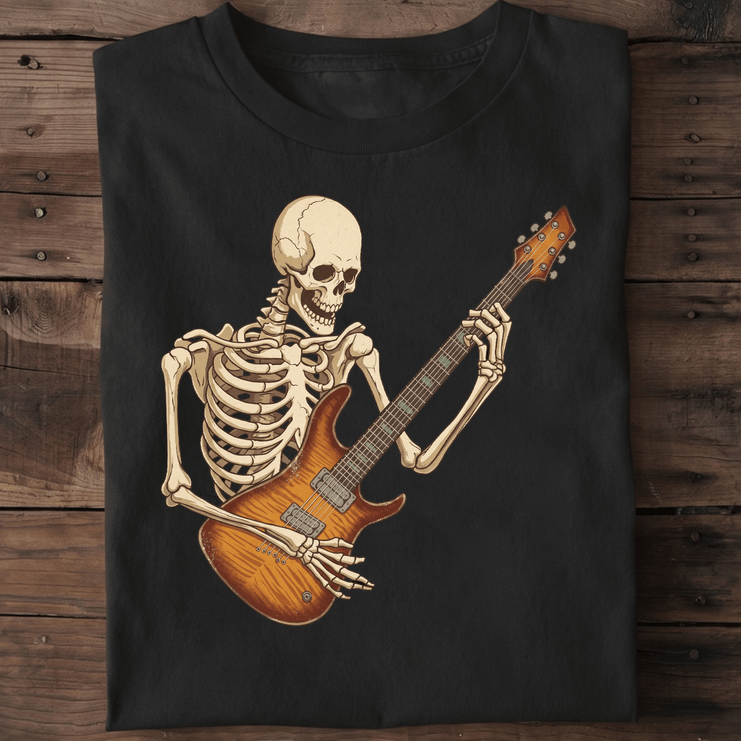 Skeleton Flamed Maple Guitarist Tee - The Music Frontiers