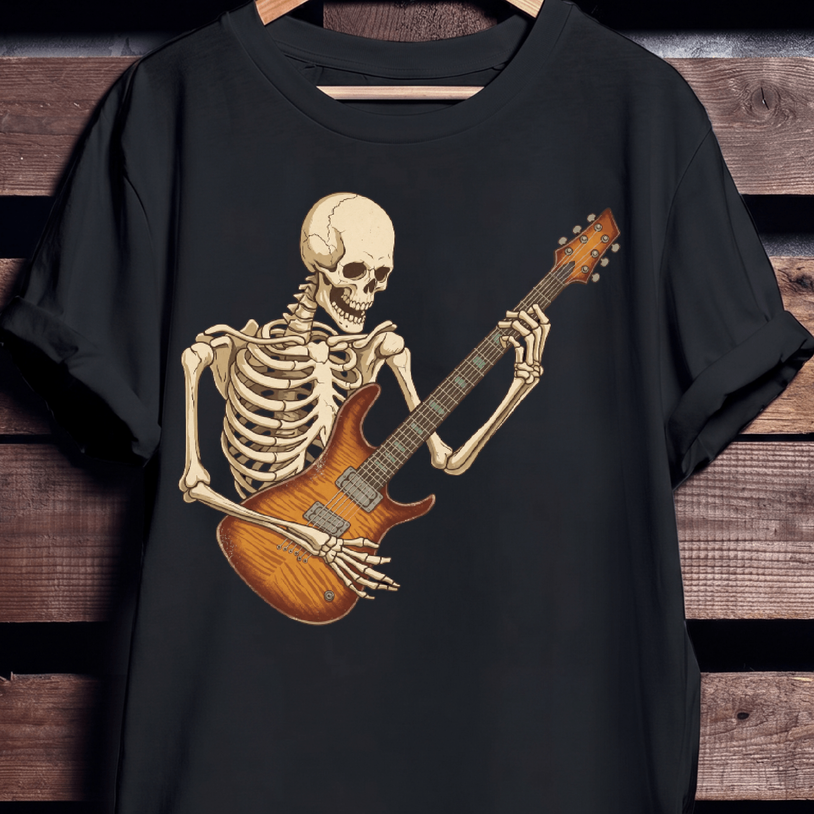Skeleton Flamed Maple Guitarist Tee - The Music Frontiers