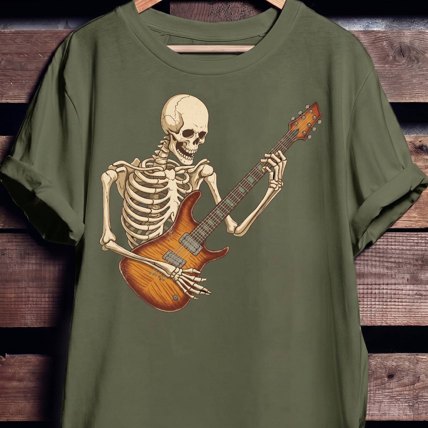 Skeleton Flamed Maple Guitarist Tee - The Music Frontiers