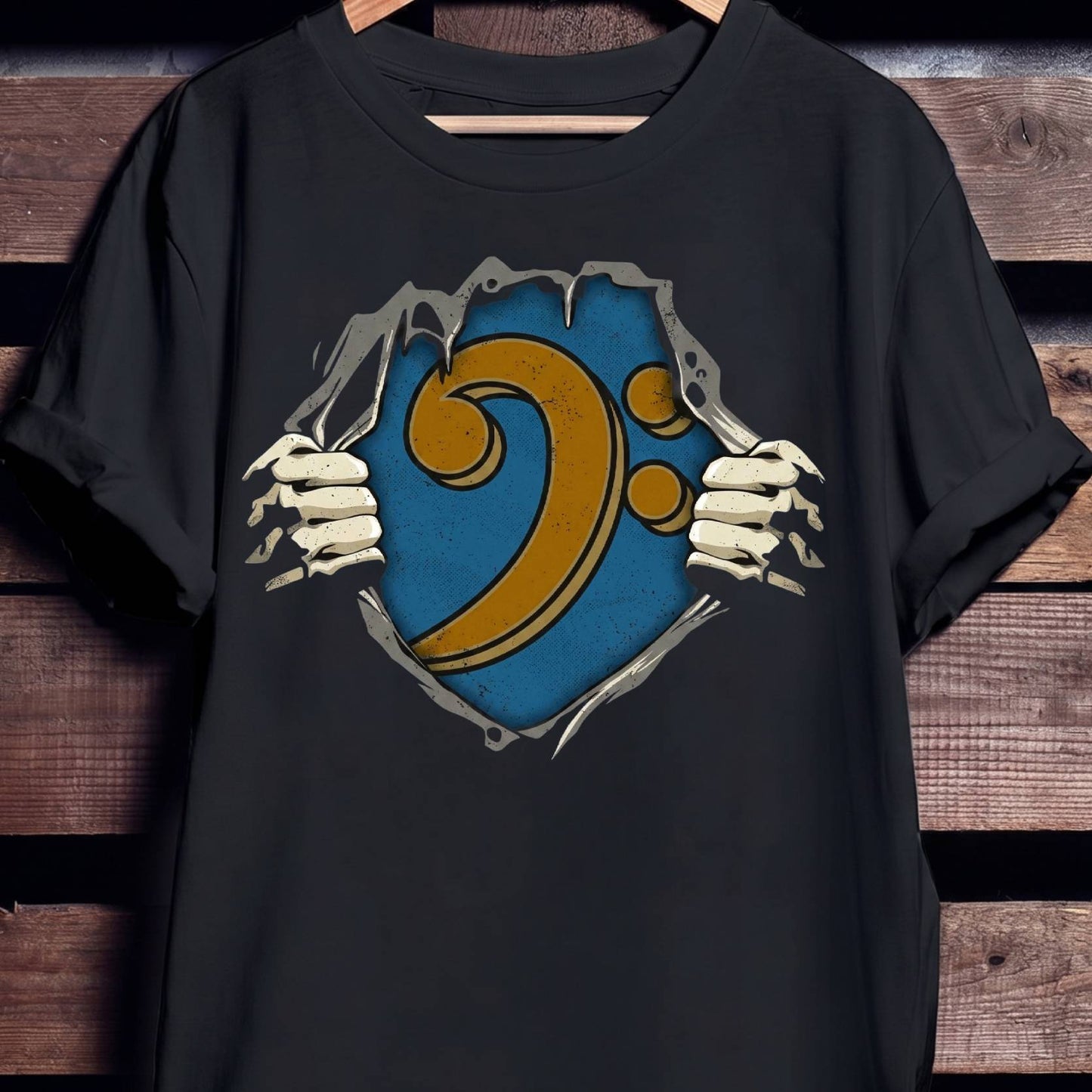 Skeleton Hands Ripped Bass Clef Tee - Unisex Standard T-Shirt