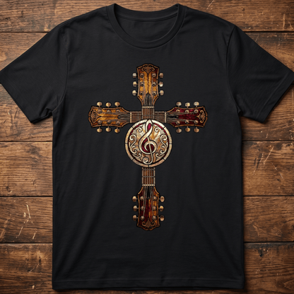 Stained Glass Guitar Cross Tee — Musician Faith Shirt - The Music Frontiers