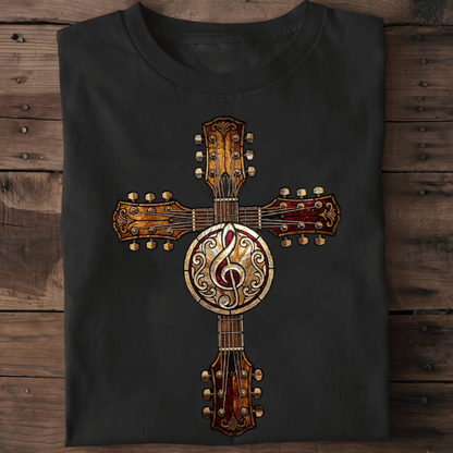 Stained Glass Guitar Cross Tee — Musician Faith Shirt - The Music Frontiers
