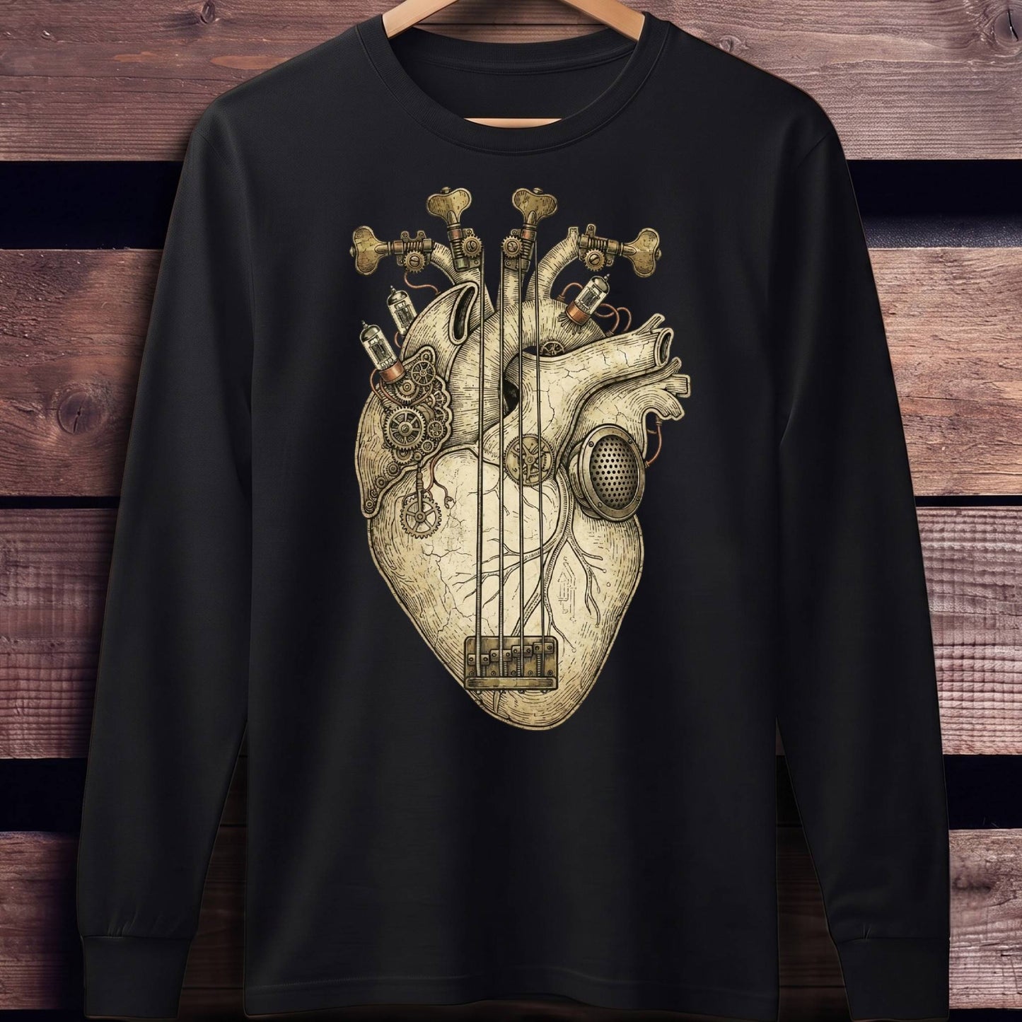 Steampunk Heart Bass Guitar Tee - Unisex Standard Long Sleeve