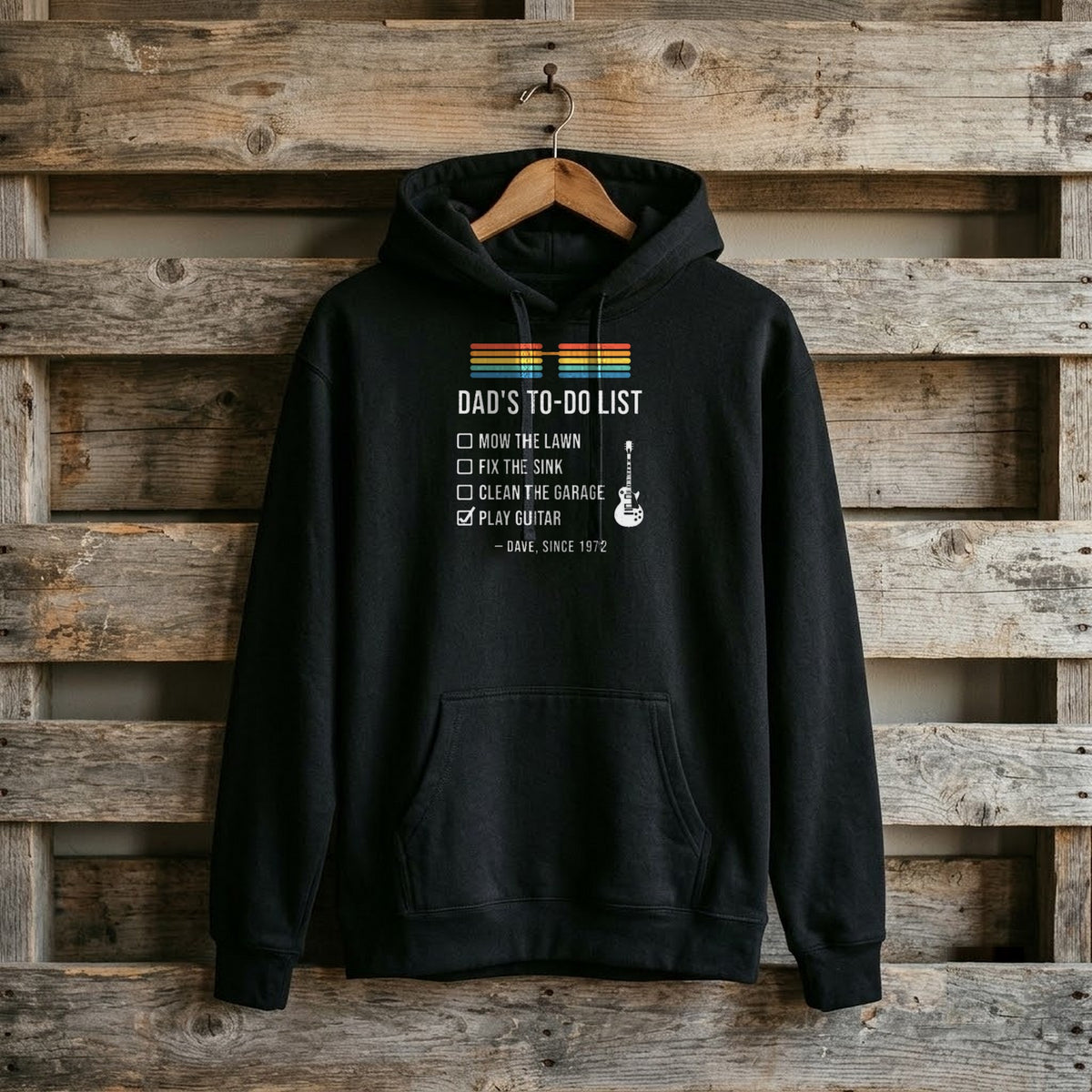 Dad's To-Do List Personalized Shirt, Play Guitar Checked - black hoodie