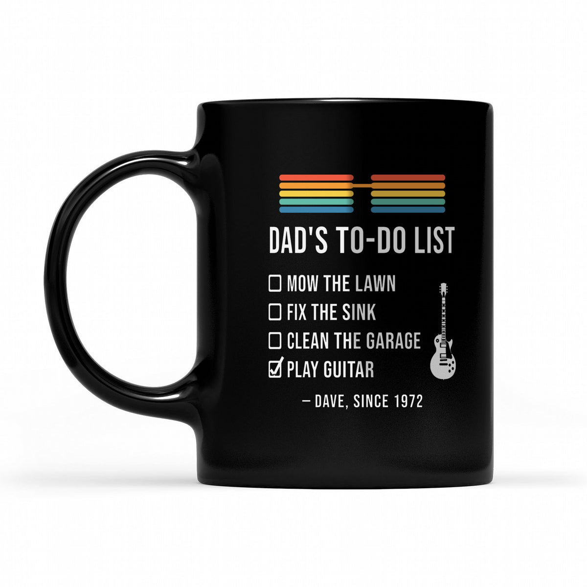 Dad's To-Do List Personalized Shirt, Play Guitar Checked - Matching black mug