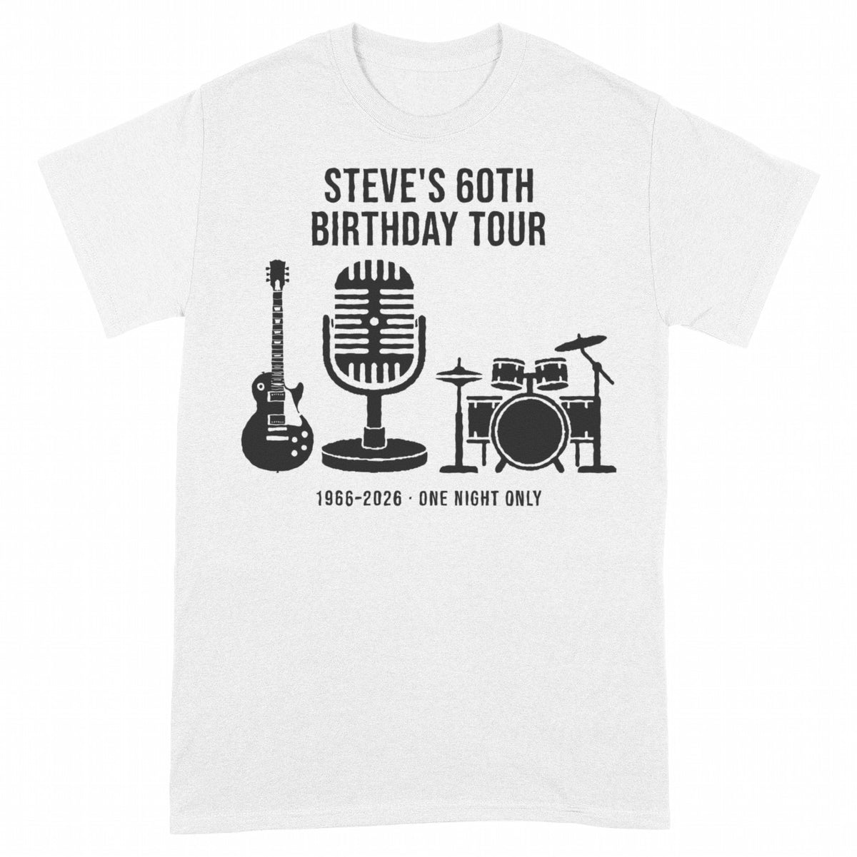 Personalized Birthday Tour Shirt with Age and Instruments - White classic tee, front