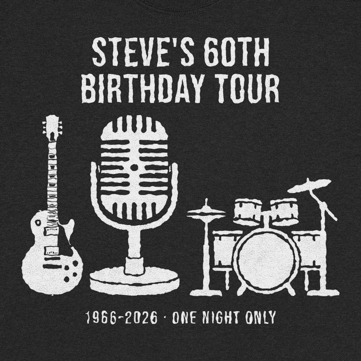 Personalized Birthday Tour Shirt with Age and Instruments - close-up of the print on the black shirt