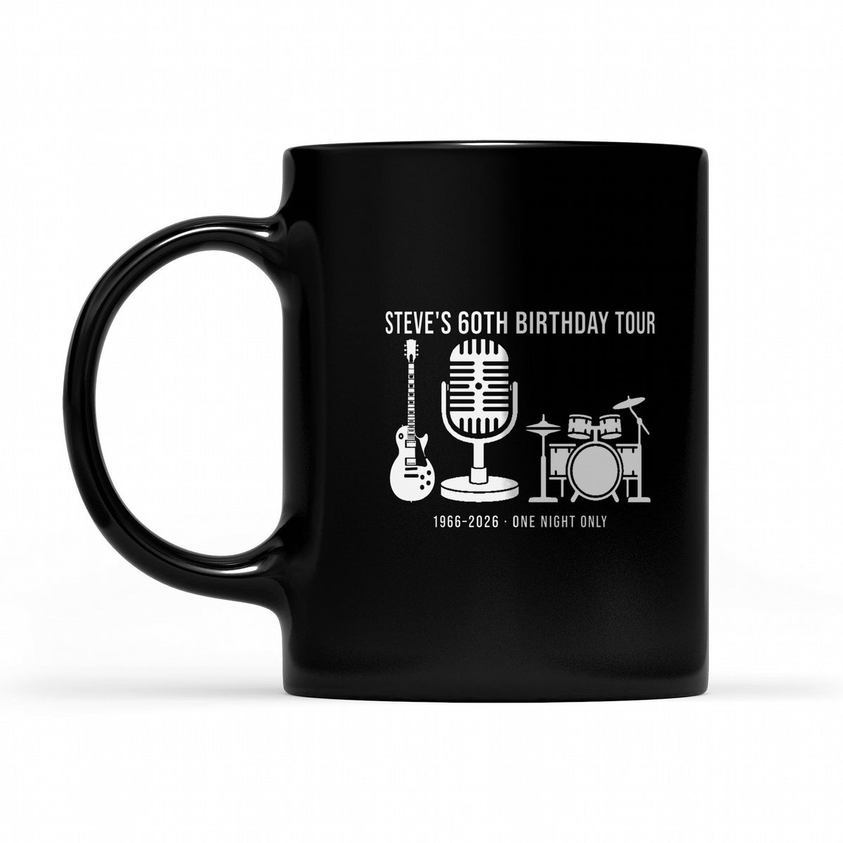 Personalized Birthday Tour Shirt with Age and Instruments - matching black mug