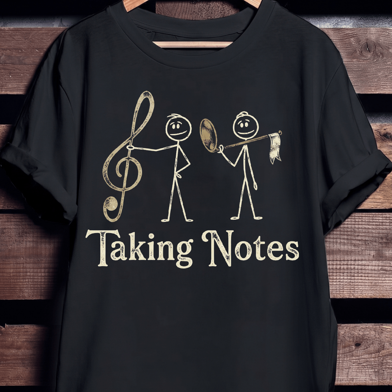 Taking Notes Funny Music Pun Stick Figures T-Shirt - The Music Frontiers