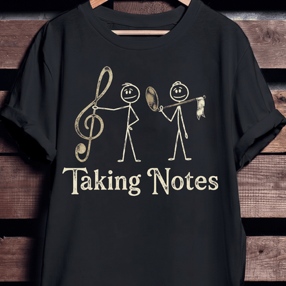 Taking Notes Funny Music Pun Stick Figures T-Shirt - The Music Frontiers