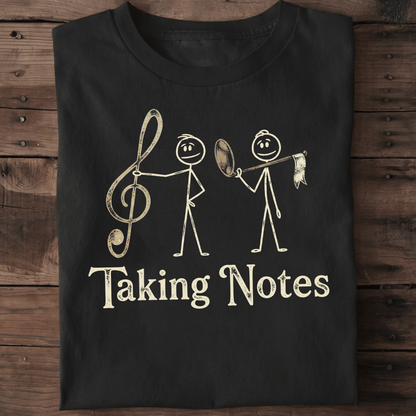 Taking Notes Funny Music Pun Stick Figures T-Shirt - The Music Frontiers