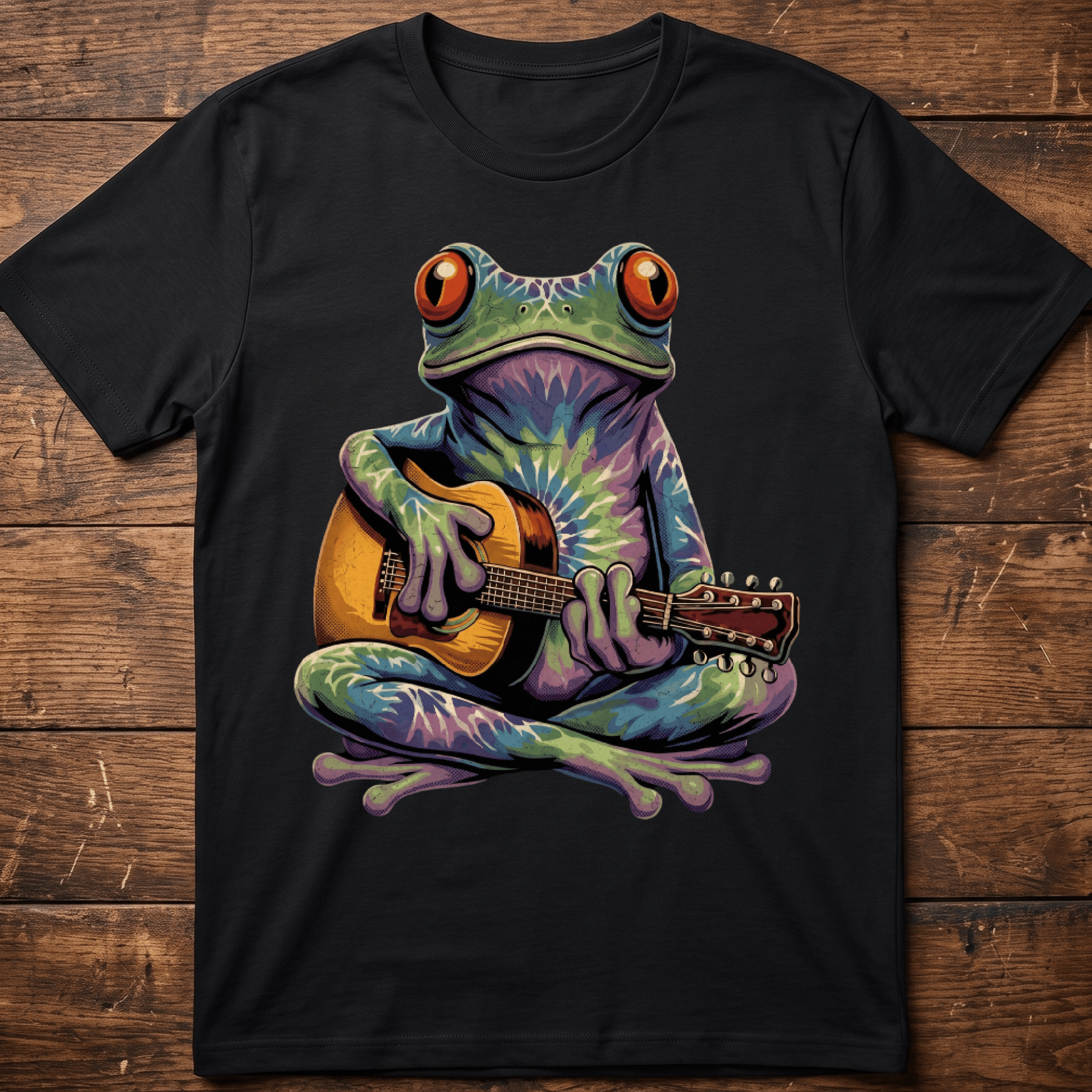 Tie Dye Frog Acoustic Guitarist Tee - The Music Frontiers
