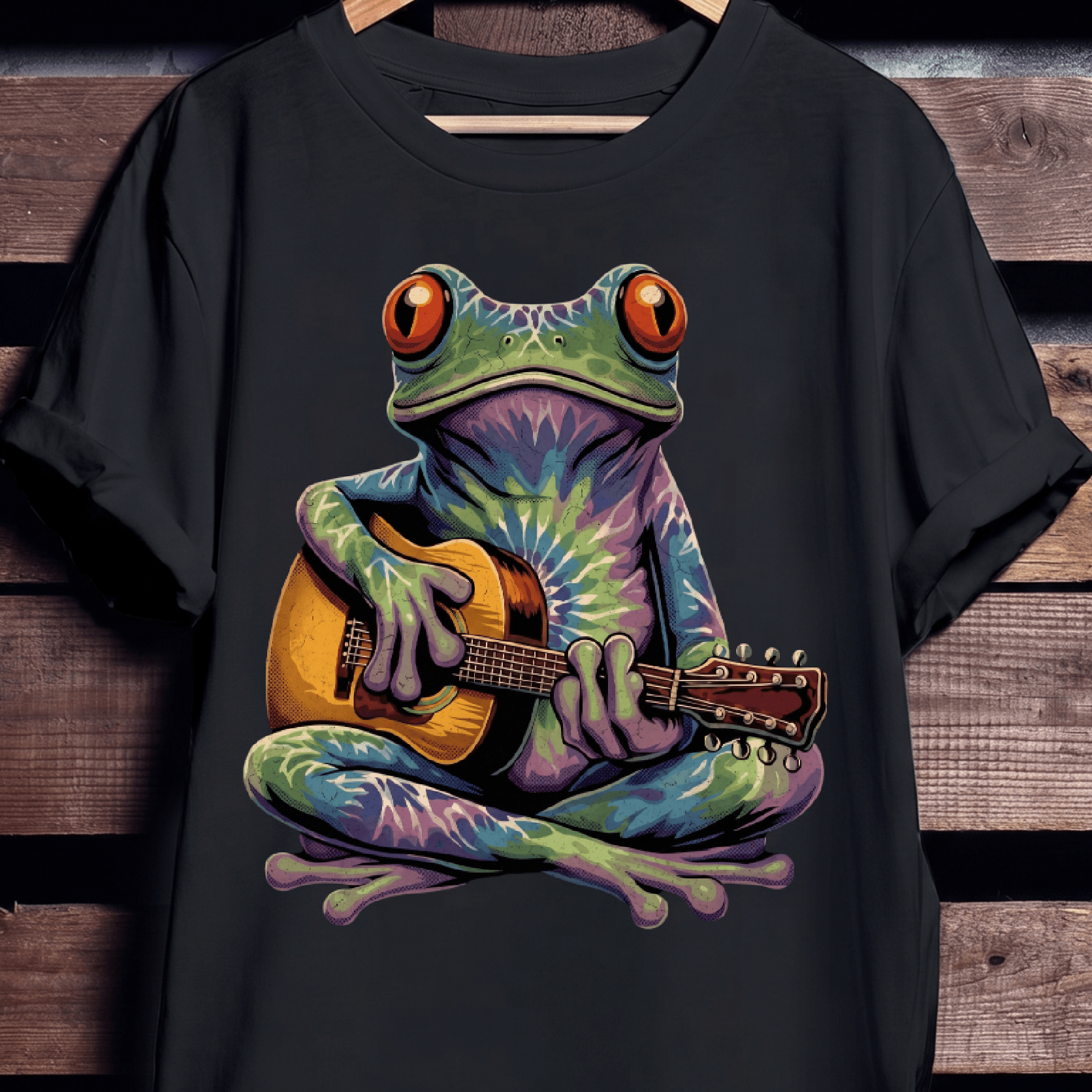Tie Dye Frog Acoustic Guitarist Tee - The Music Frontiers