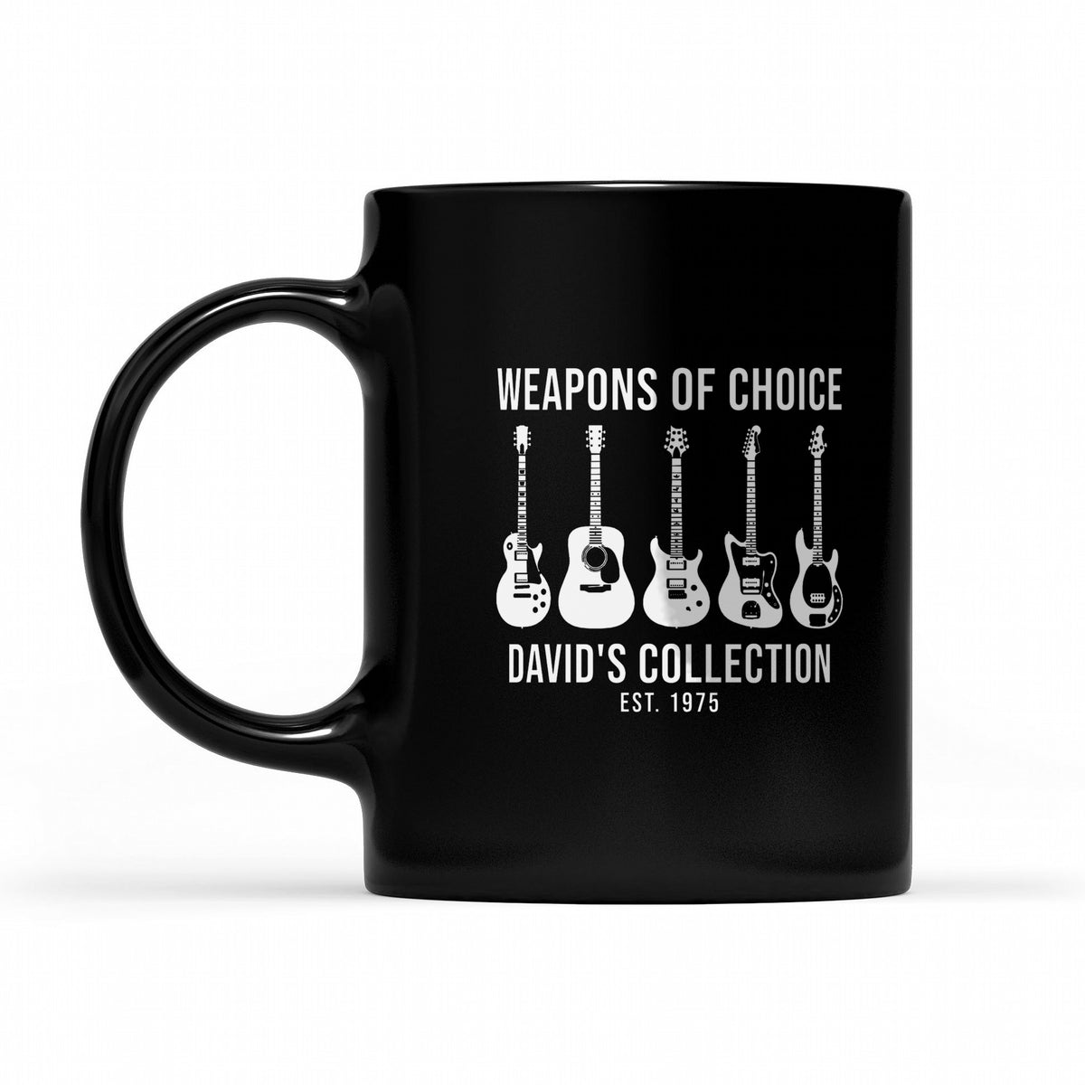 Custom Music Mug – Same Design as Your Shirt - Black mug, handle left with a personalized music design
