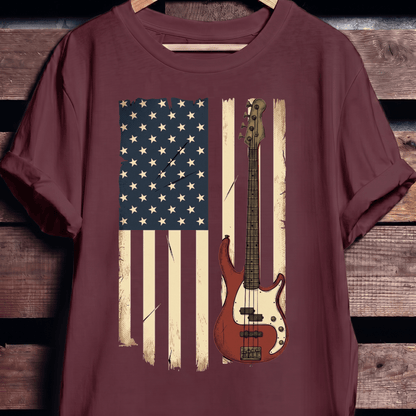 USA Flag Bass Guitar Tee - The Music Frontiers
