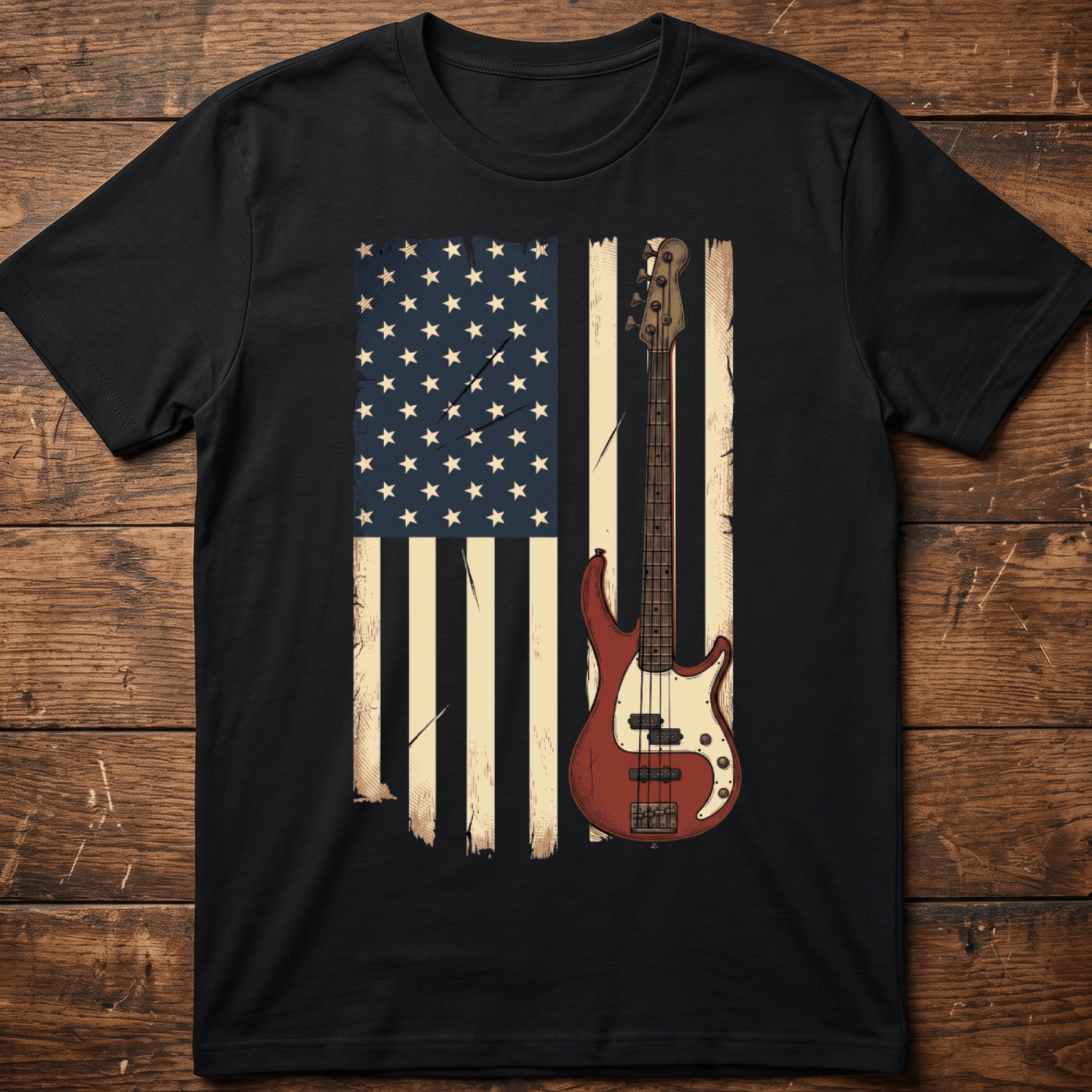 USA Flag Bass Guitar Tee - The Music Frontiers