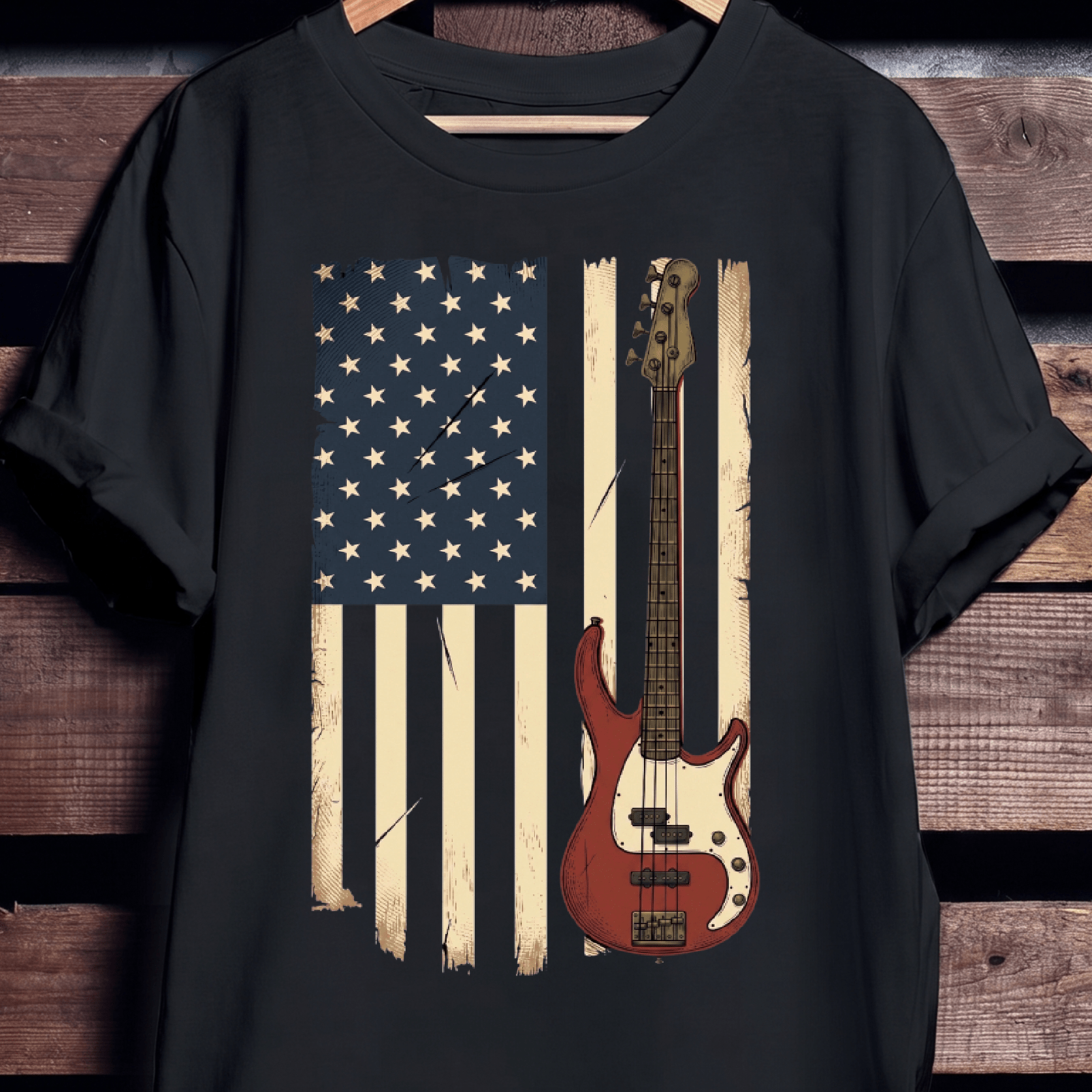 USA Flag Bass Guitar Tee - The Music Frontiers