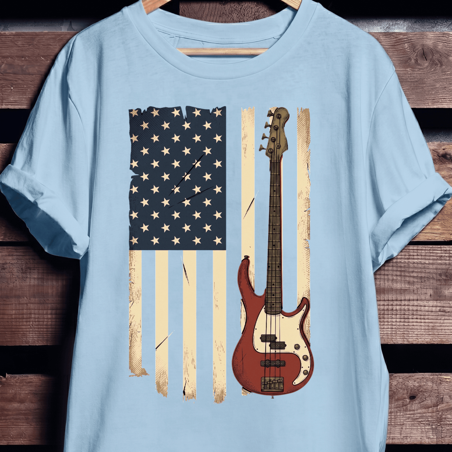 USA Flag Bass Guitar Tee - The Music Frontiers