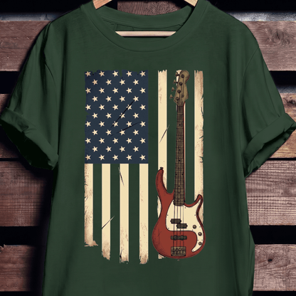 USA Flag Bass Guitar Tee - The Music Frontiers