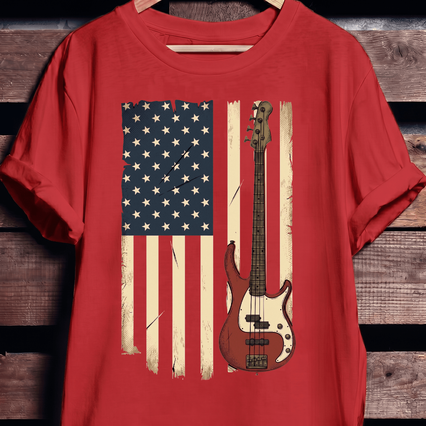 USA Flag Bass Guitar Tee - The Music Frontiers