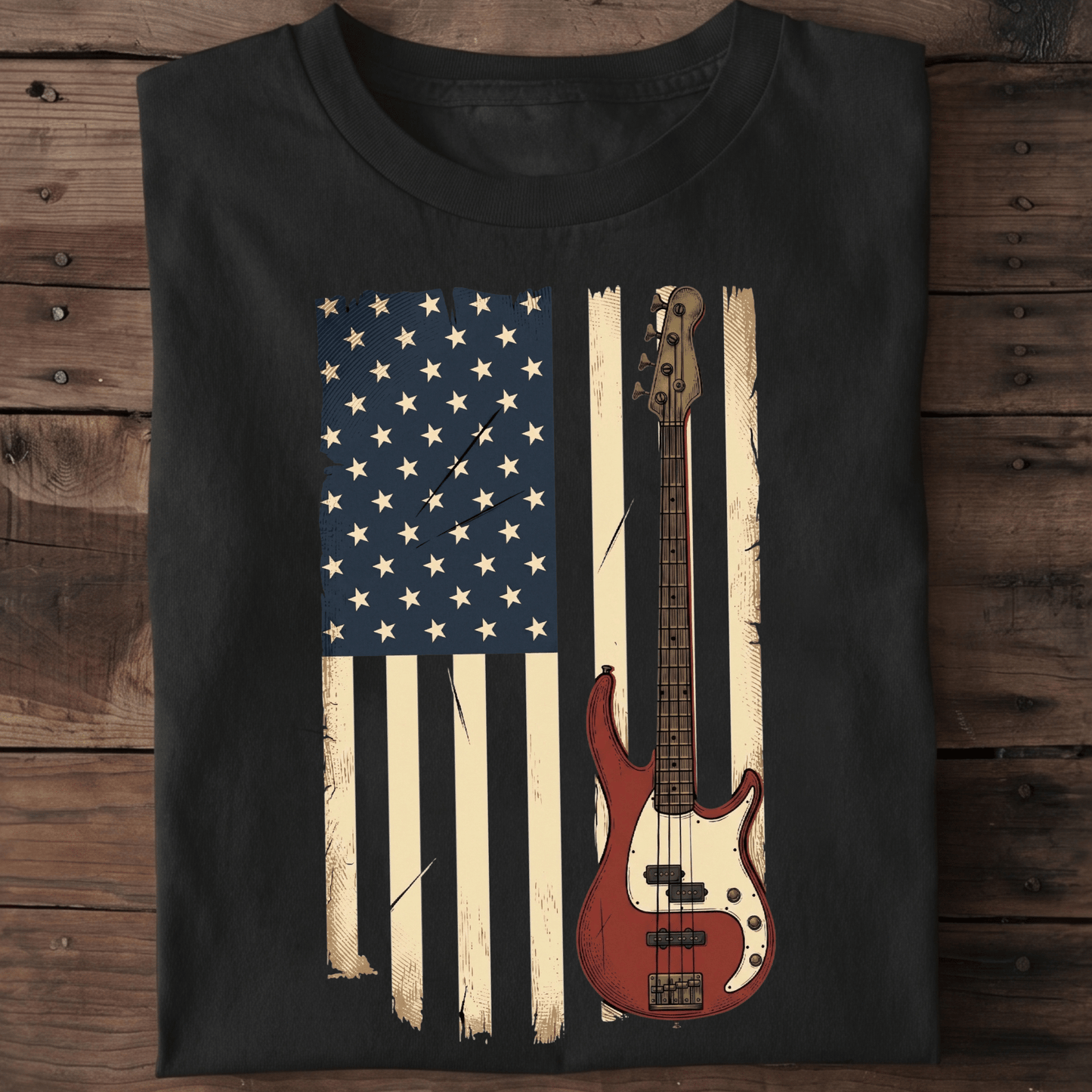 USA Flag Bass Guitar Tee - The Music Frontiers